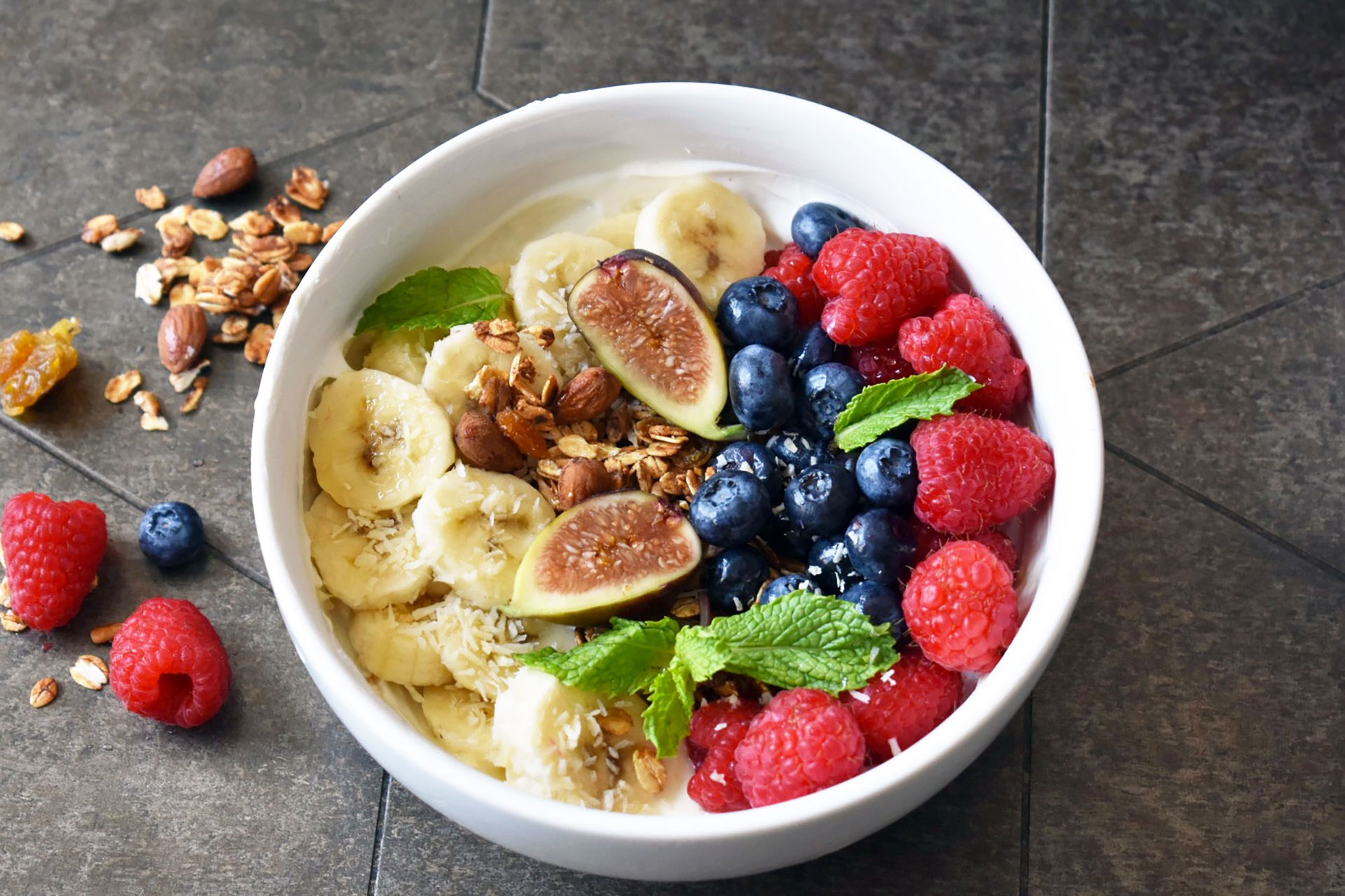 A bowl full of cardiovascular superfoods sitting on a table.