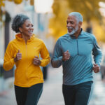Male and female endurance athletes running, highlighting the connection between exercise, calcium scores, and cardiovascular health