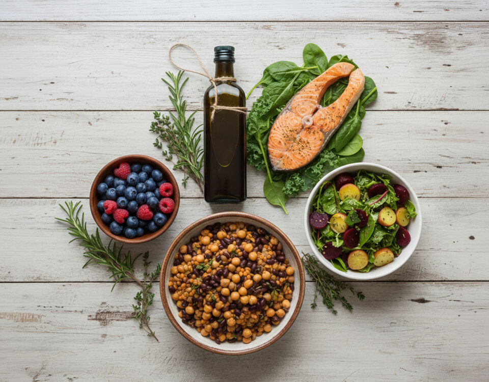 Foods for arterial health sitting on a table