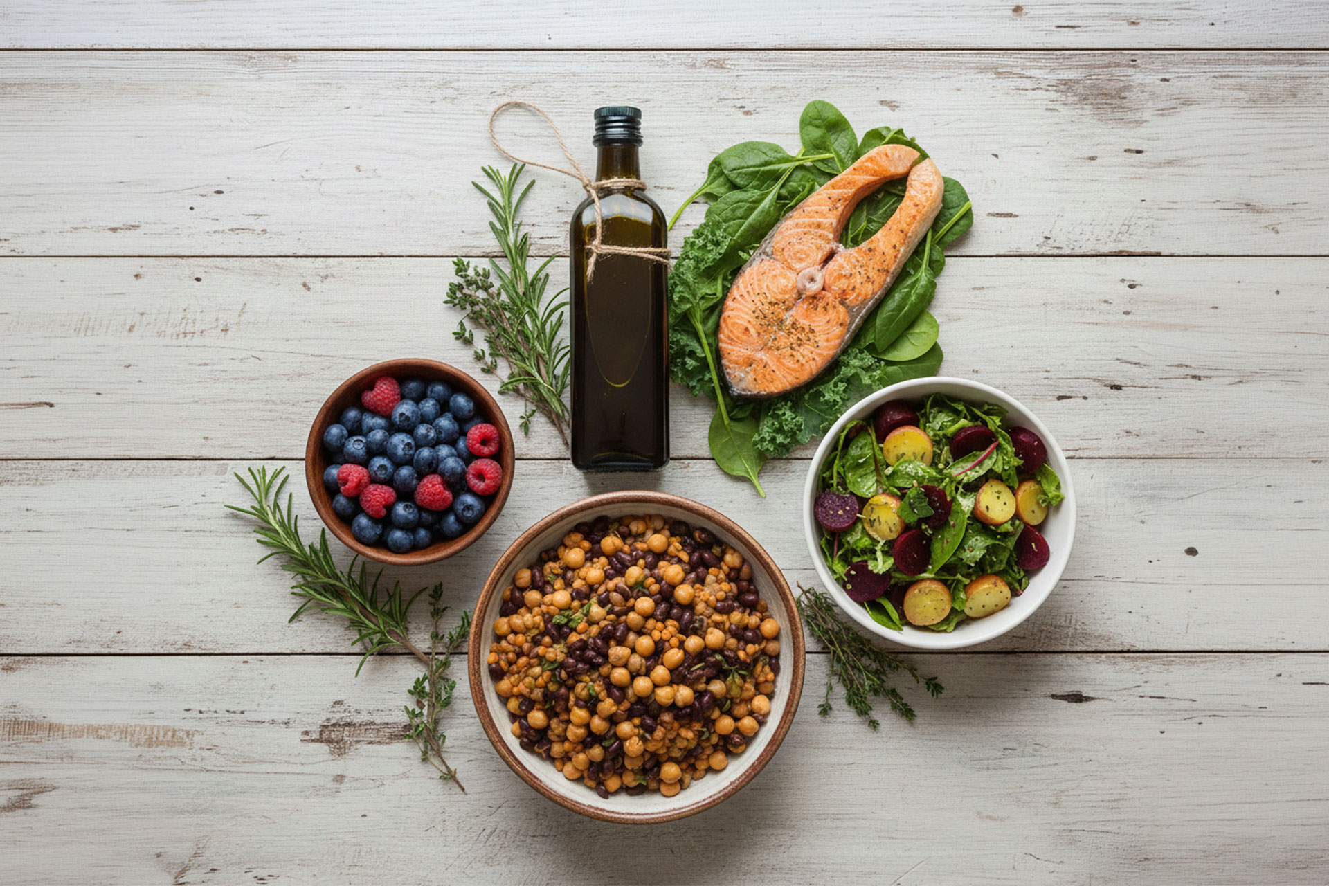 Foods for arterial health sitting on a table