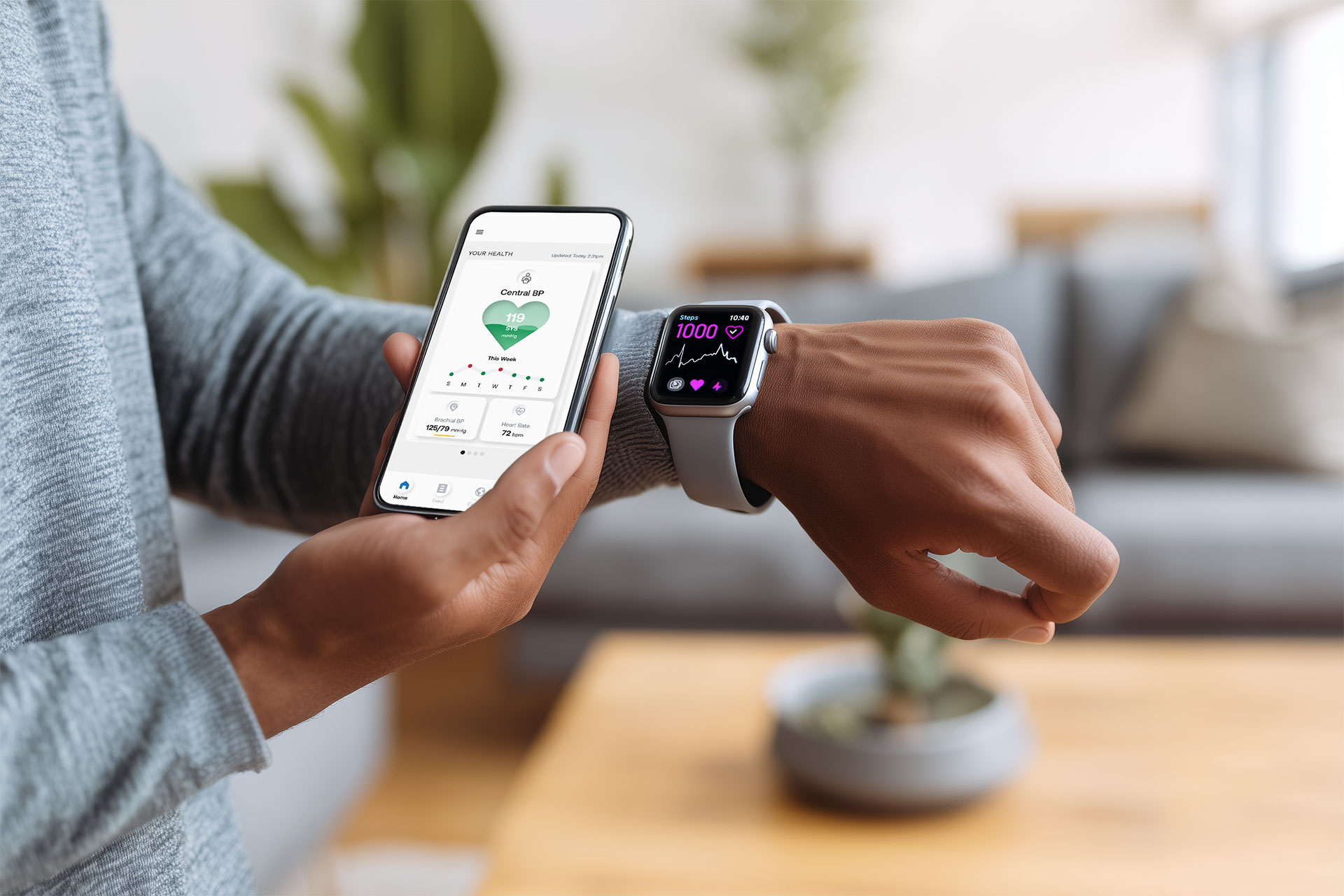 A person checking the heart health numbers for his heart on his app and smartphone. He's wondering if he can trust heart health numbers from his device.