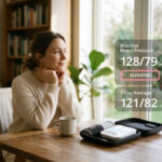 A woman sitting at home and wondering when blood pressure is high.