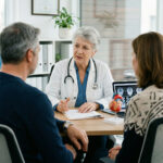 A couple discussing the early signs of arterial stiffness with their doctor.
