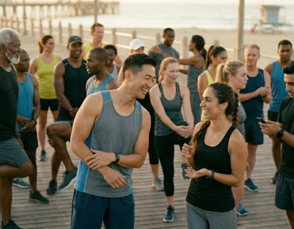 A group of fit people discussing how long it takes to improve arterial health.