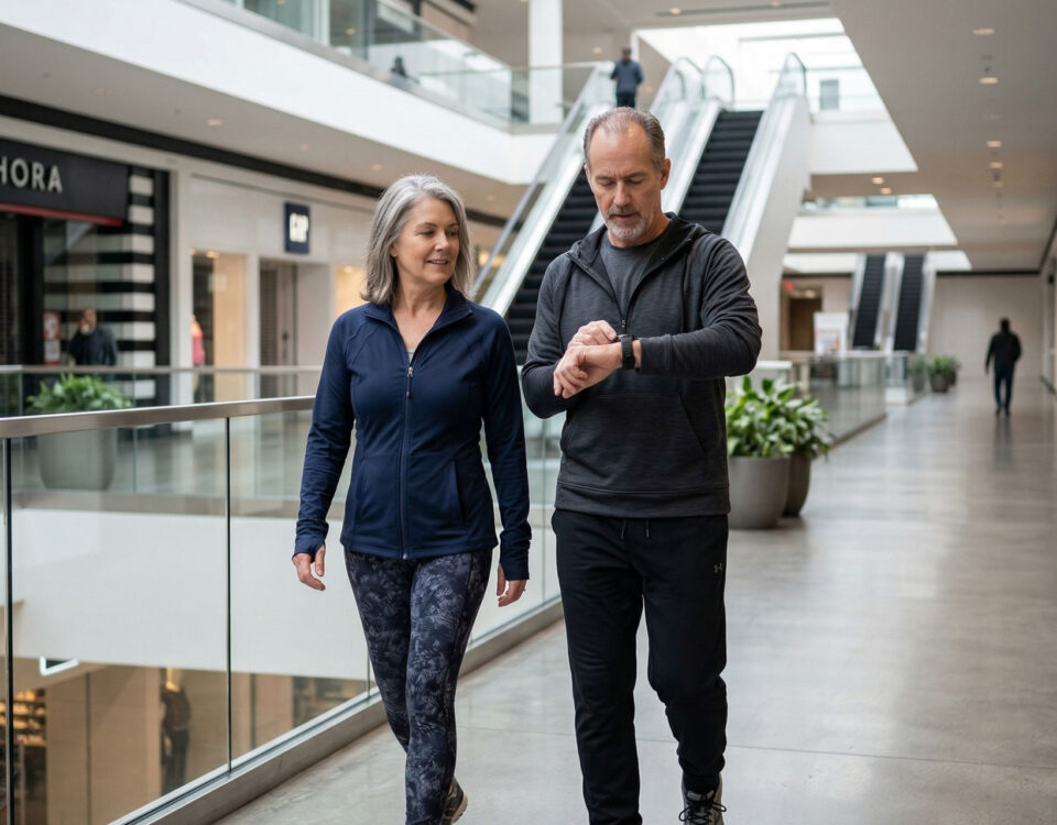 A couple discussing if 10,000 steps is enough for heart health.