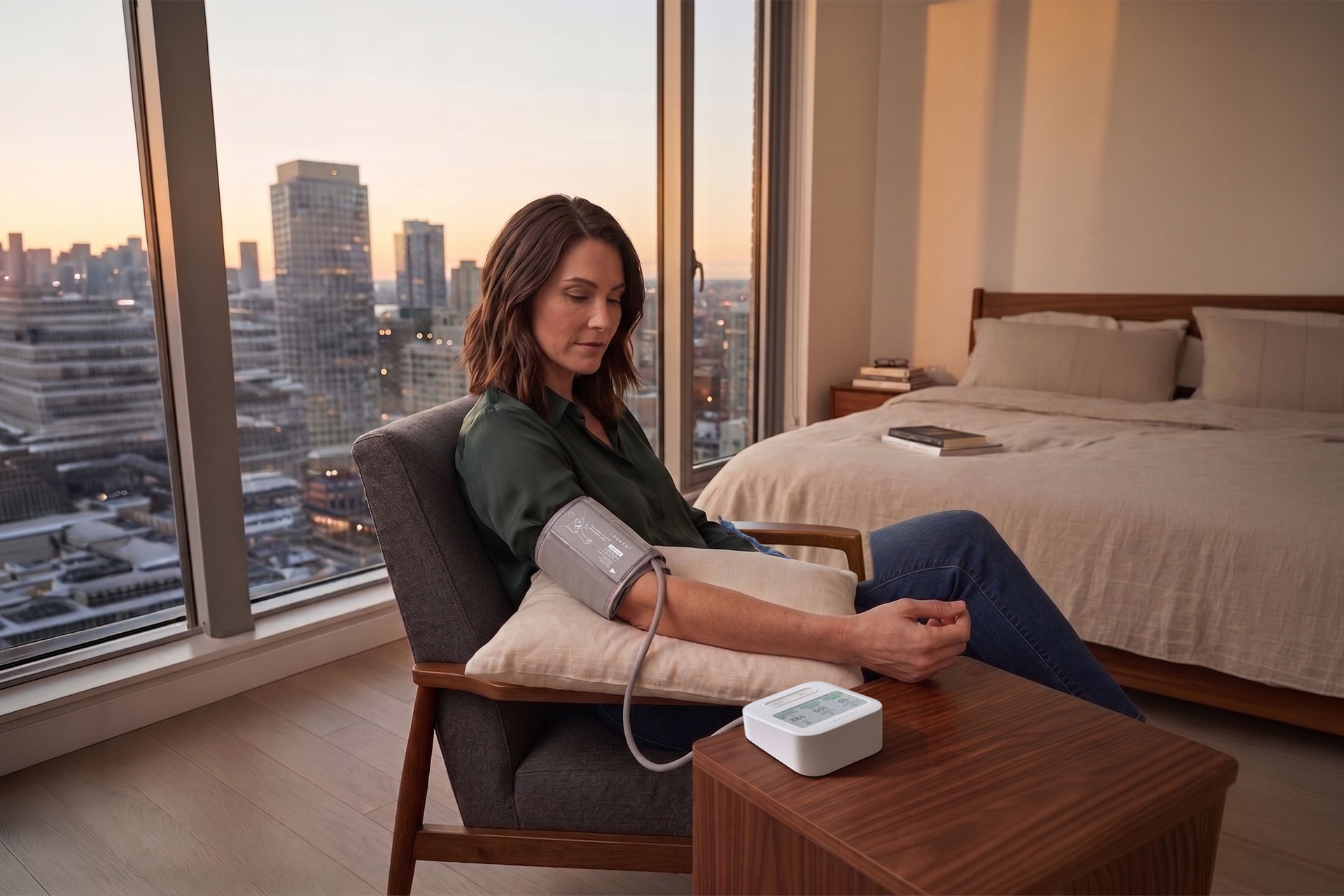 A woman considering why her blood pressure changes throughout the day.