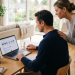 Couple researching online and learning what to look for in a blood pressure monitor.