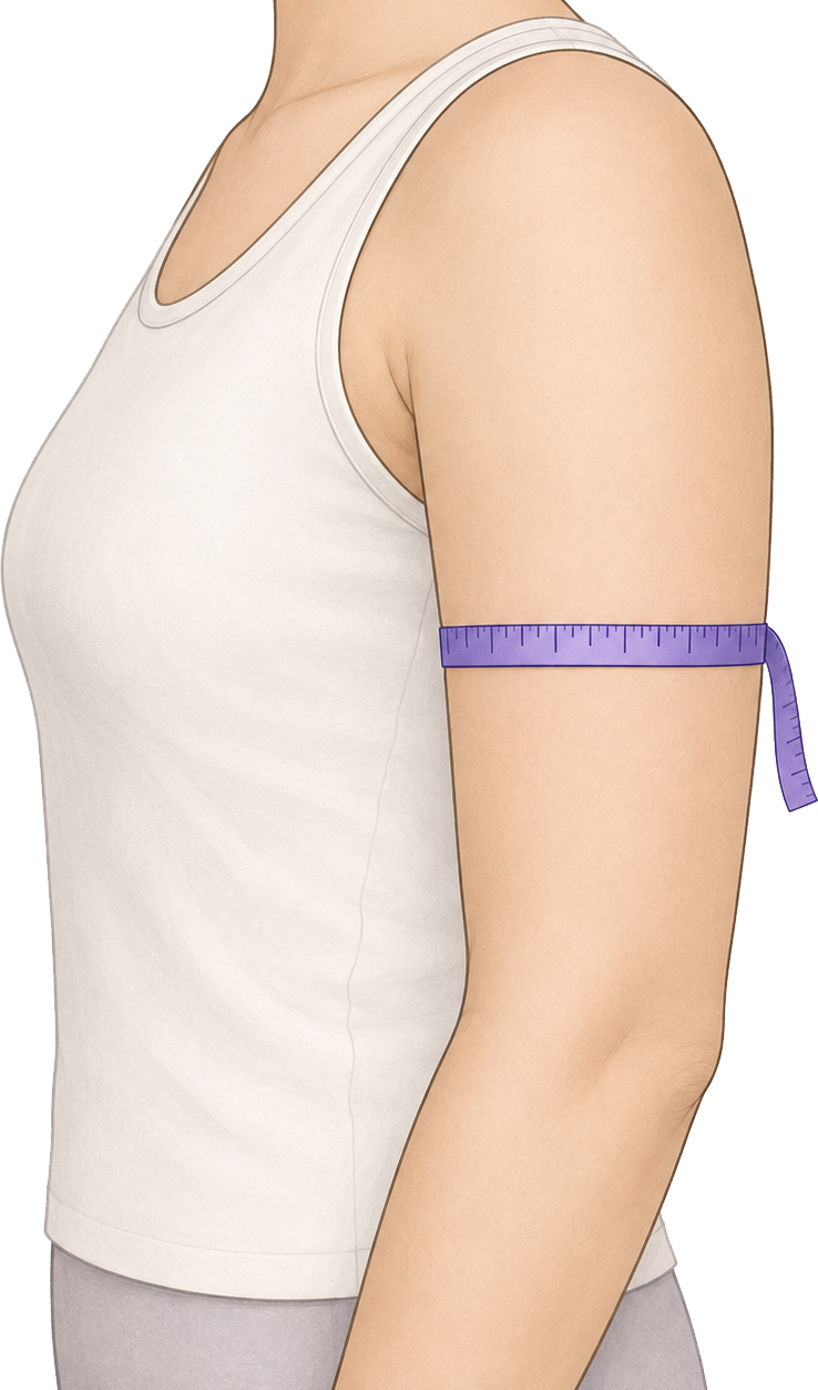 Tape around a relaxed bare upper arm, halfway between the shoulder and elbow.